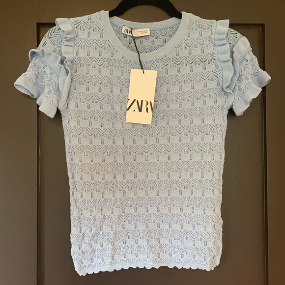 Zara Tops - NWT Zara Crochet Ruffle Sleeve Shirt